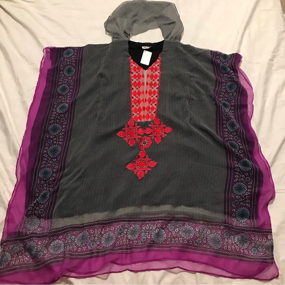 Nisha Fashion Short Kaftan Chiffon & Cotton Self Printed Multicolored Size XS